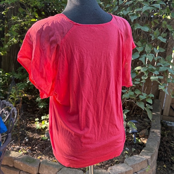 French Connection Coral Top. Size Med. Cotton Modal with Silk Sleeves - Picture 3 of 5